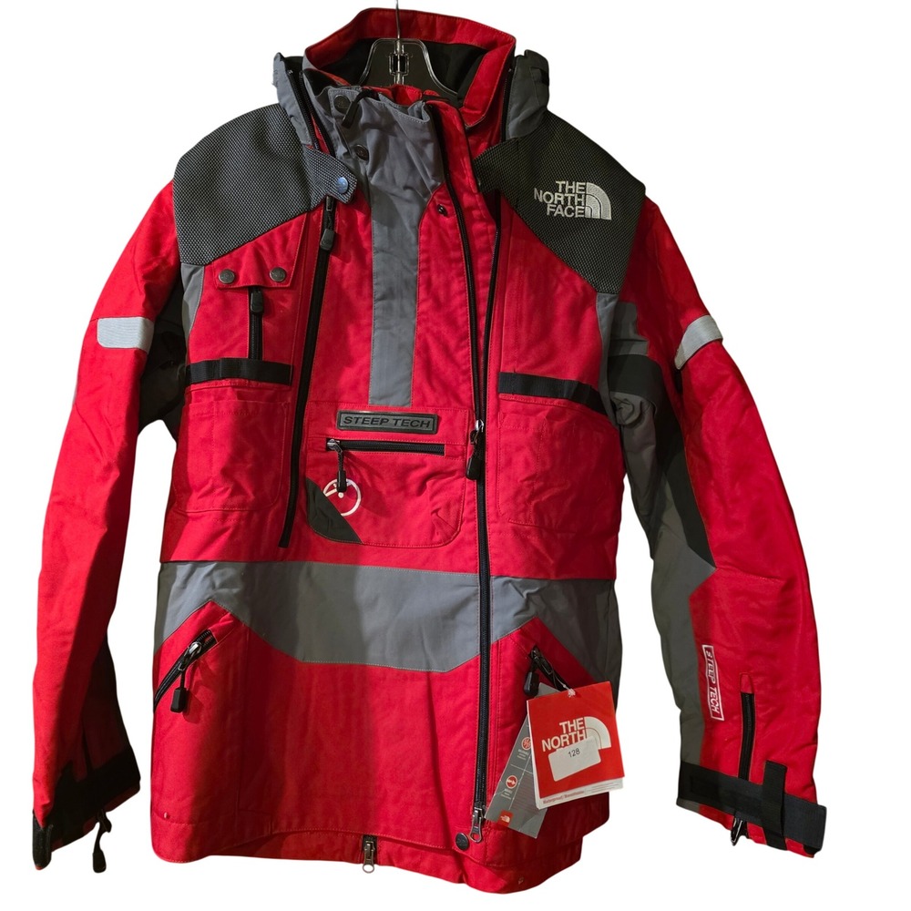 The North Face Steep Tech Jacket Red Grey‎ Technical Ski Coat Mens Medium NWT